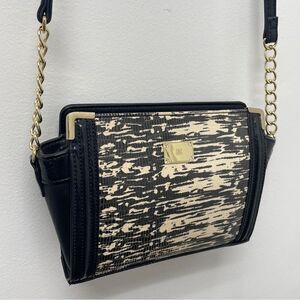 INC Tessah Crossbody purse faux snakeskin black & cream bag. animal print, chain